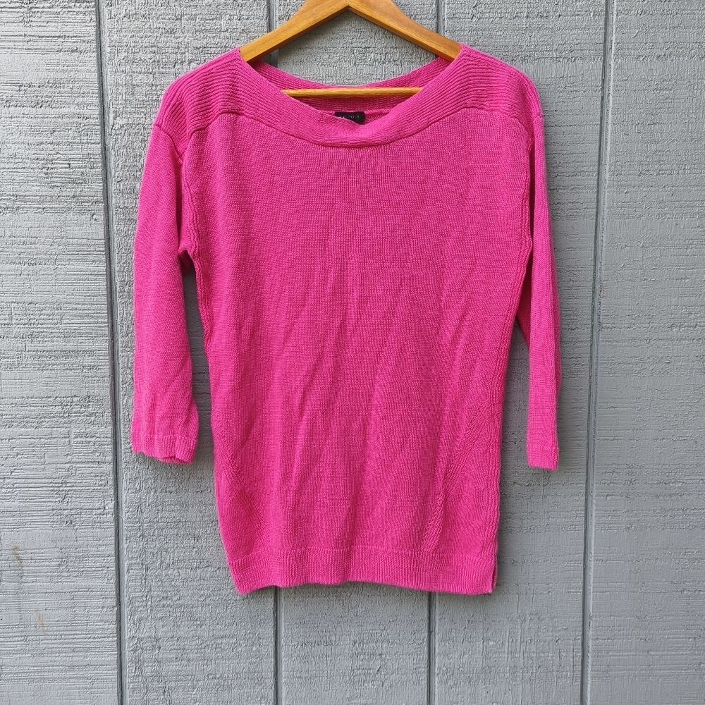 Talbots 100% Linen Knit Batau Neck Sweater size S Pink Coastal Chic Beach